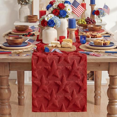 Artoid Mode Red Plush Faux Fur Jacquard 13x60 Inch Holiday Table Runner
