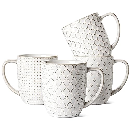 LE TAUCI 16oz Ceramic Coffee Mug Set - Embossed Arctic White, Multi-purpose Drinkware