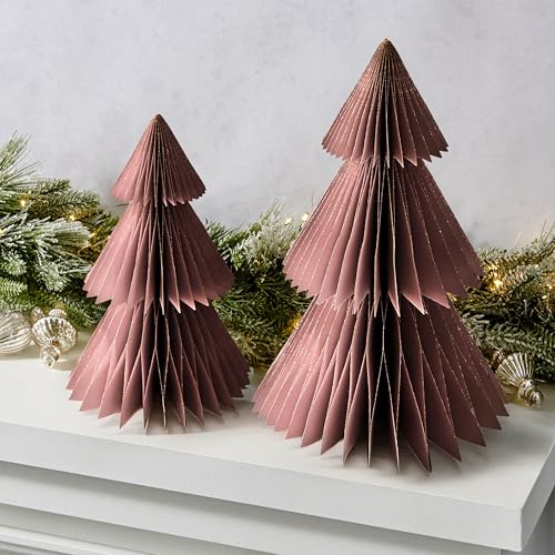 LampLust Large Dusty Rose Honeycomb Christmas Tree Decor - 2 Pack (10" & 12")