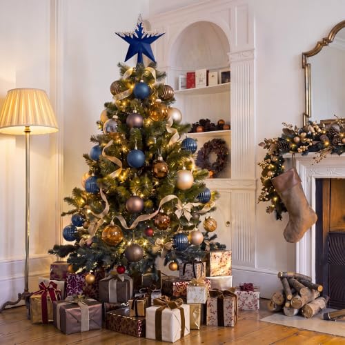 Blueweenly Navy Blue Christmas Star Tree Topper with Glitter Sequin Drip, 8 Inch
