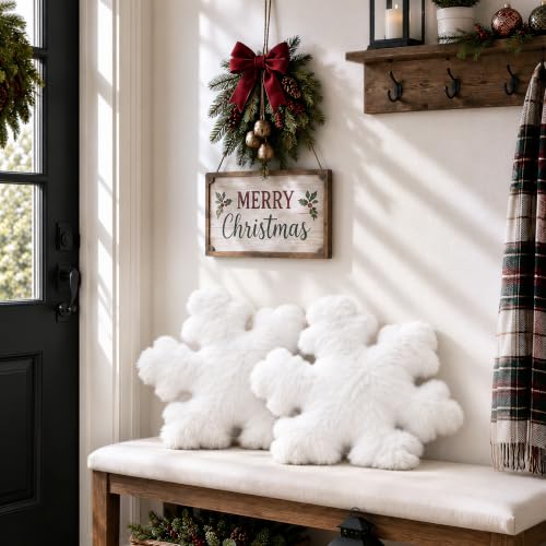 AELS 17.7" Snowflake Faux Fur Decorative Throw Pillow Set of 1 - White Christmas Accent
