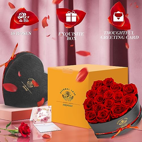 16-Piece Preserved Red Roses in Heart Box - Eternal Flower Gift Set