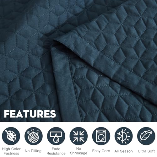 Blythease Oversized King Bedspread Set 128x120 - 5-Piece Navy Quilted Coverlet