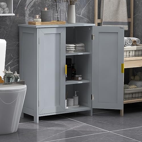 Grey Freestanding Bathroom Storage Cabinet with 2 Doors and Adjustable Shelves
