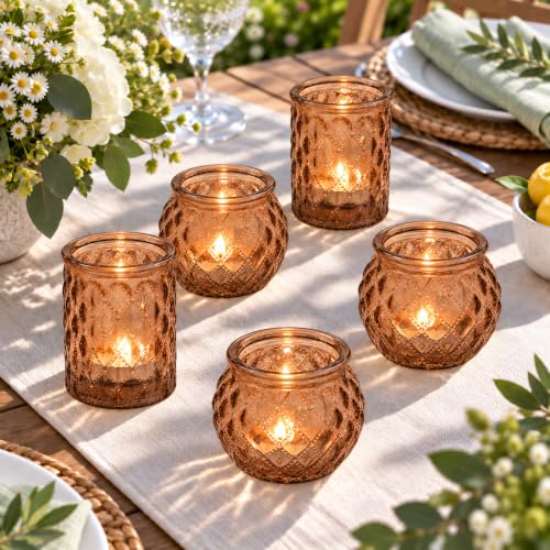 Amber 36-Pack Votive Candle Holders – Dual Shape Glass Tea Light Holders