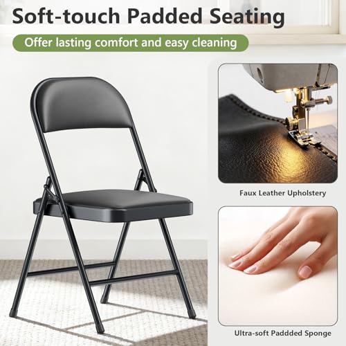 10-Pack Padded Folding Chairs, PU Leather Portable Dining Chair Set