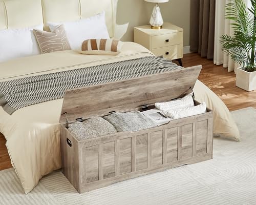 Extra Large Wooden Storage Bench with Safety Hinges, 51-inch Entryway Trunk