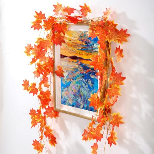12-Pack Artificial Fall Leaf Garland - 7ft Silk Maple Leaf Vines Decor