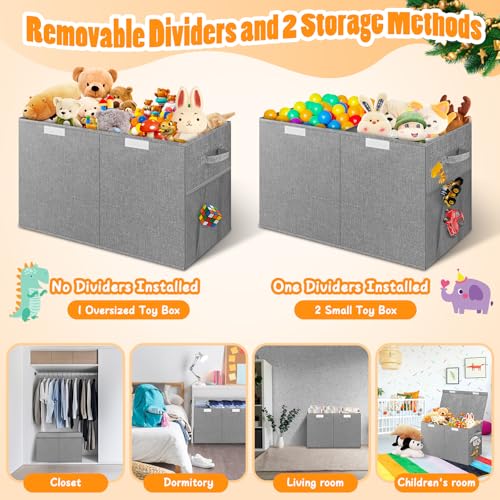 Large Collapsible Toy Storage Box with Lid and Divider, 25 x 13 x 16 Inch