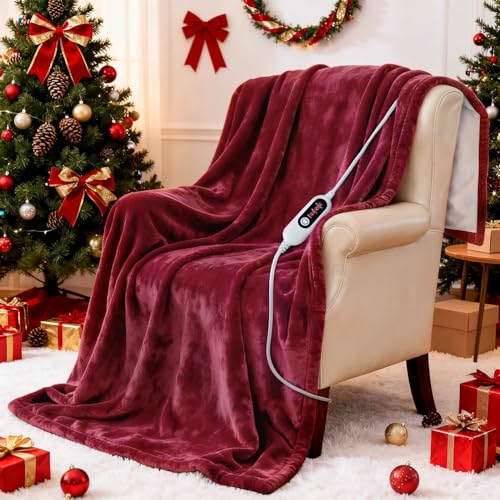 Electric Heated Blanket Throw, 50" x 60", 5 Heat Levels, Soft Flannel