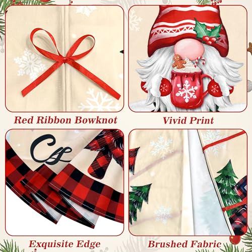 48-Inch Buffalo Plaid Christmas Tree Skirt with Gnome Decorations