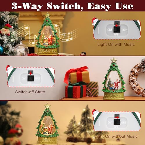 Lewondr Christmas Snow Globe Tree with Santa Music Water Lantern - Xmas Tree Variation