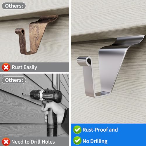 Heavy Duty Stainless Steel Vinyl Siding Hooks - 10 Pack No-Hole Clips