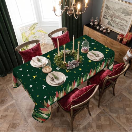 HSOWKDN Xmas Green Rectangular Christmas Tablecloth 60 x 120 Inch Waterproof & Washable