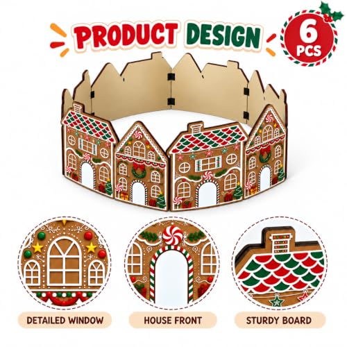 Christmas Tree Collar Gingerbread House – Brown Wooden Base Cover for Tree