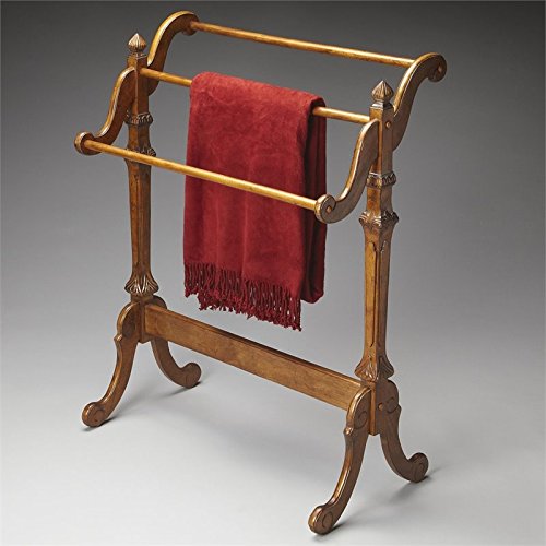 36-Inch Traditional Solid Rubberwood Blanket Rack in Vintage Oak Finish
