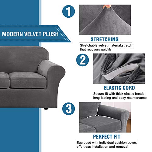 Velvet Stretch 2-Piece Chair Slipcover with Elastic Bottom - Grey