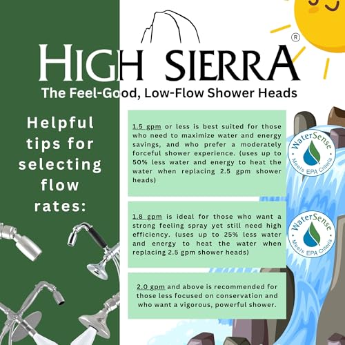 High Sierra 1.25 GPM Solid Lead-Free Metal Shower Head Chrome Finish - No Clog, Award-Winning
