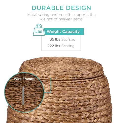 Handwoven Water Hyacinth Storage Basket with Lid, 17-Inch Organizer Tote