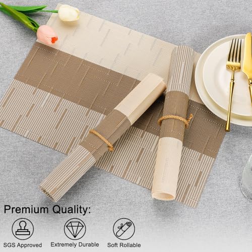 Woven Vinyl Placemats Set of 6, Heat-Resistant Washable Table Mats 17x12"