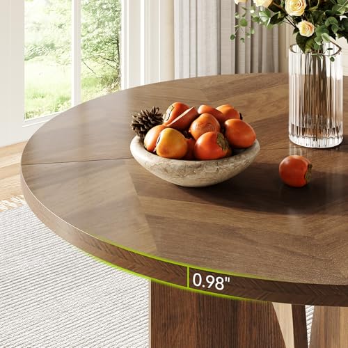 39-Inch Round Dining Table, Rustic Farmhouse Kitchen Table with X-Shaped Base