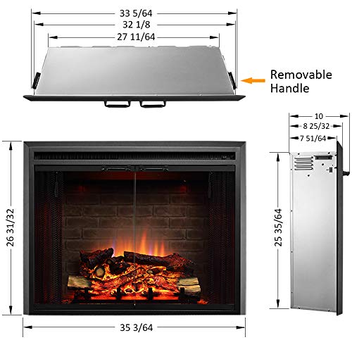 Electric Fireplace Insert with Glass Door and Crackling Sound 33 Inch