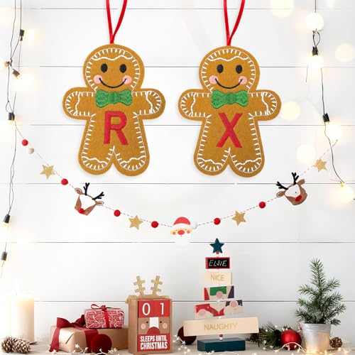 Apear1 Christmas Felt Gingerbread Ornaments with Initials - Rustic Monogram Tree Decor (Y)
