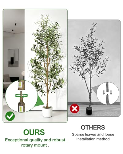 6Ft Tall Artificial Olive Tree with LED Light & Planter