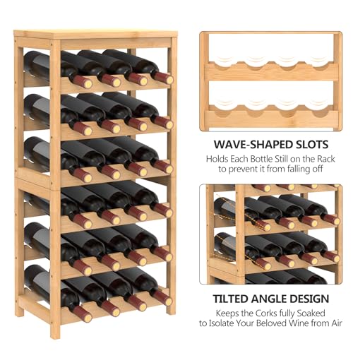 24-Bottle Bamboo Wine Rack, 6-Tier Freestanding Floor Wine Storage Shelf
