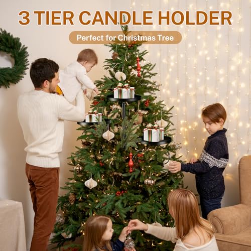 Black Triple Tree Topper Candelabra - 3-Tier Candle Holder Shelf (35.4")