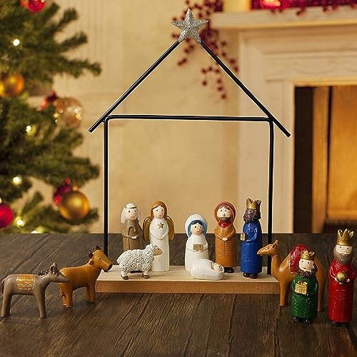 13-Piece Miniature Nativity Scene Set with Holy Family Resin Figurines