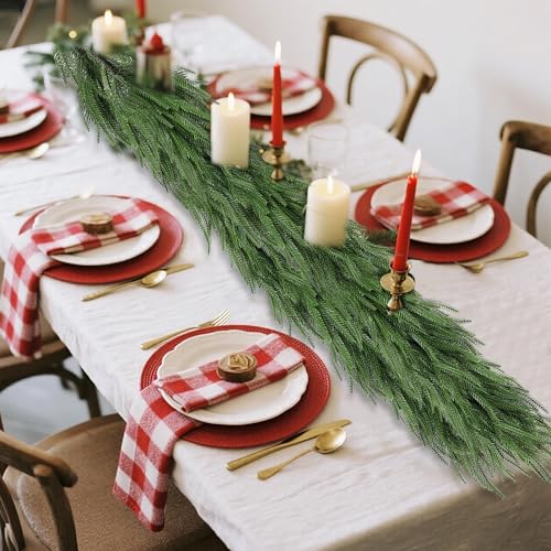 DR.DUDU 9ft Real-Touch Norfolk Pine Garland for Indoor/Outdoor Christmas Decor