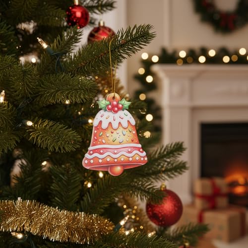 Style4 10Pcs Gingerbread Bell Acrylic Ornaments, 2D Flat Xmas Tree Decorations