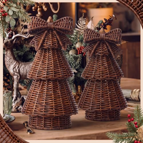 Bucherry 2 Pcs Rustic Rattan Christmas Trees Dark Brown Holiday Decor