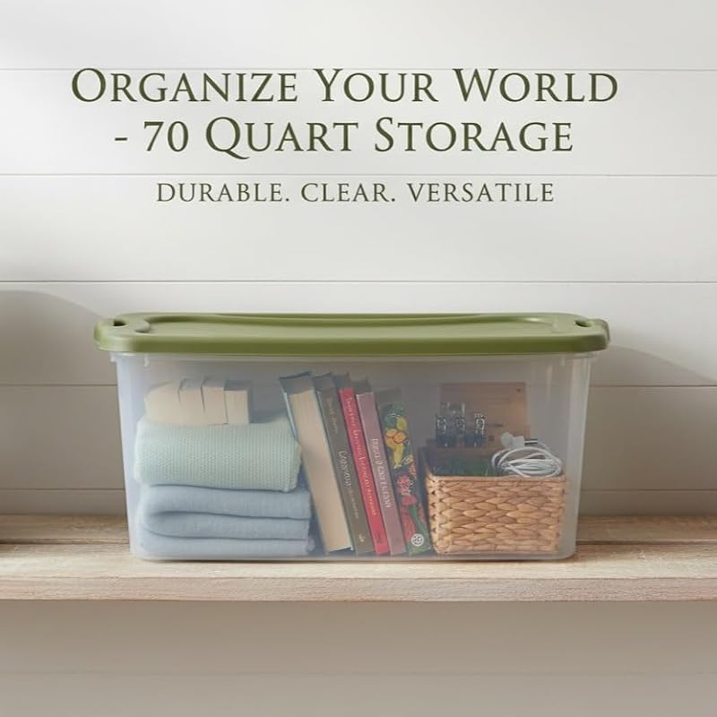 70 Quart Stackable Storage Bin with Clear Base and Easy-Carry Handles