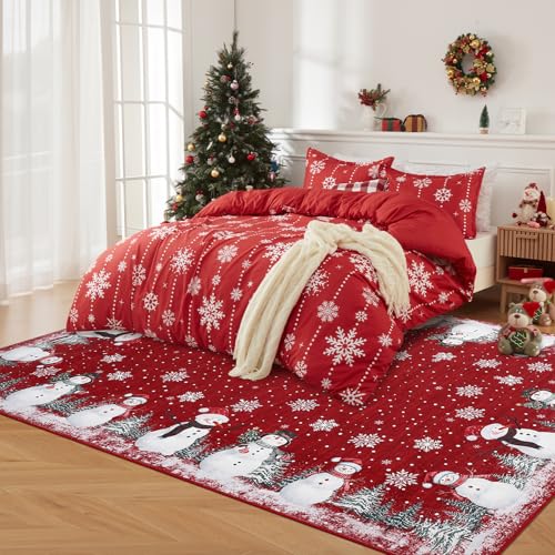 GarveeHome Snowman Red Christmas Area Rug 8x10 Non Slip Holiday Decor
