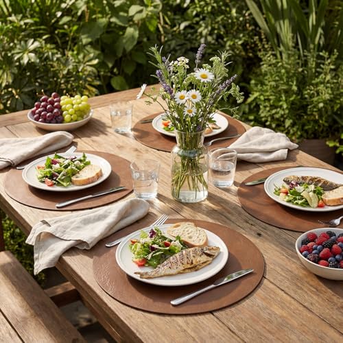15-Inch Faux Leather Placemats - Set of 4 Waterproof Reversible Table Mats