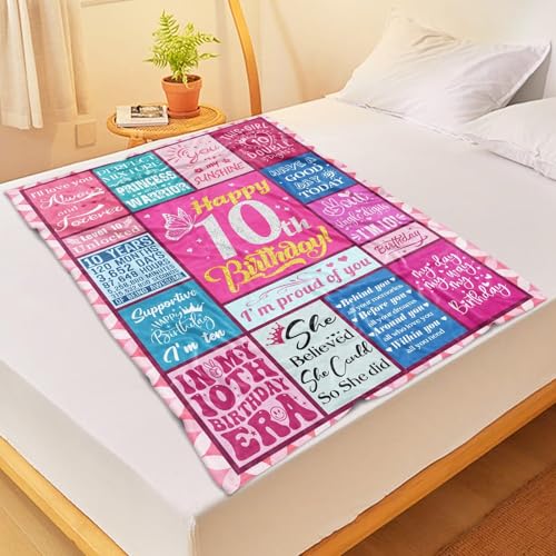 10th Birthday Gift Blanket for Girls - 50" x 60" Soft Keepsake Throw