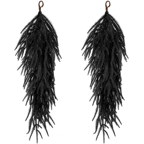 2 Pcs 28-Inch Artificial Black Teardrop Swags for Halloween Door Decor