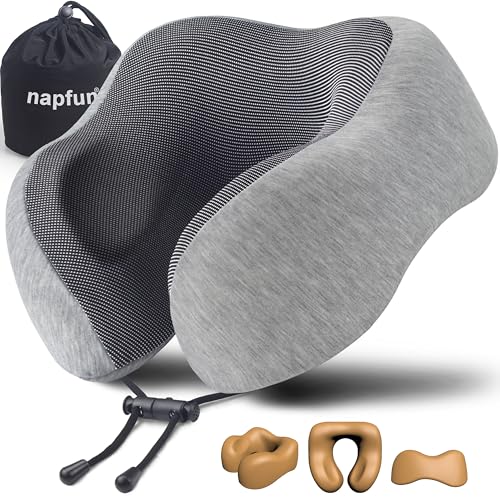 napfun Memory Foam Travel Neck Pillow for Airplane and Flight