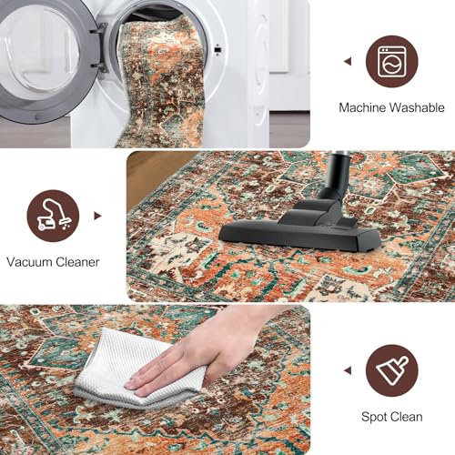 2x8 Washable Runner Rug, Non-Slip Boho Vintage Hallway Kitchen Carpet