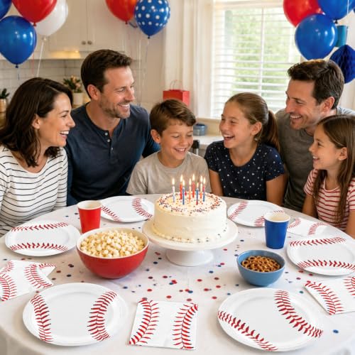 QIYANPAX Baseball Party Decorations Set 50 Pcs 9-Inch Plates & Napkins – Baseball Birthday Party Supplies (Baseball Variation)