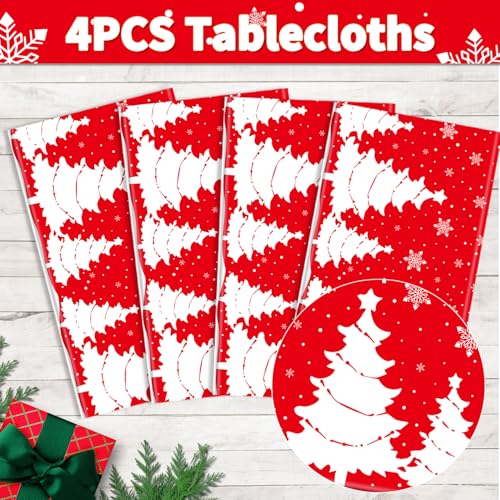 Dvaorc 4 Pack Christmas Tablecloths 51x86 Inch Holiday Snowflake & Tree Design