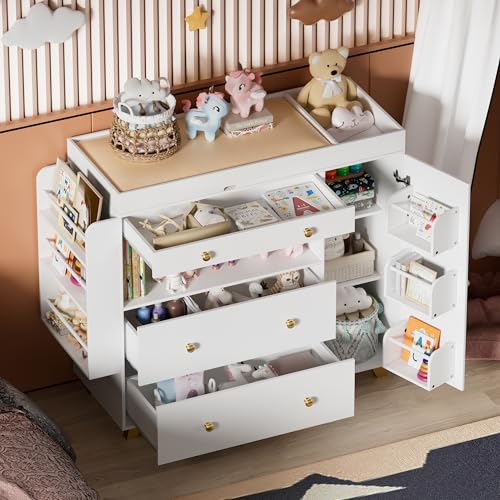 Nursery Dresser with Detachable Changing Table, 3-Drawer Storage Station