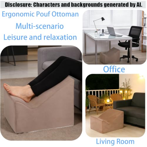 Modern Padded Pouf Ottoman with Washable Cover - Ergonomic Footrest