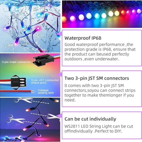 Ruirui 500PCS DC12V WS2811 RGB Pixel String Lights Waterproof 12mm