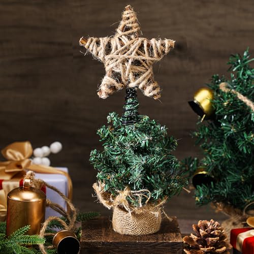 Mini Rustic Star Christmas Tree Topper - 6 Inch Woven Farmhouse Decor