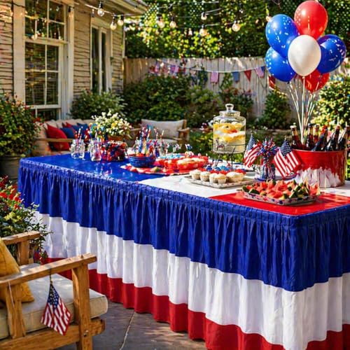 3 Pack Patriotic Plastic Table Skirts, Red White and Blue Party Decor
