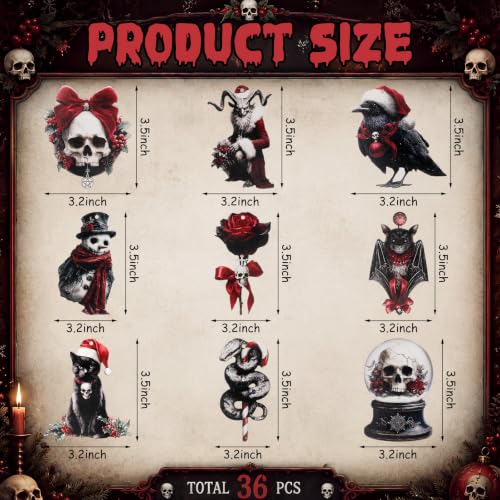 Spooky Gothic Christmas Ornaments - 36 Pcs Wood Hanging Decor (Variation: Spooky) by Vercraft