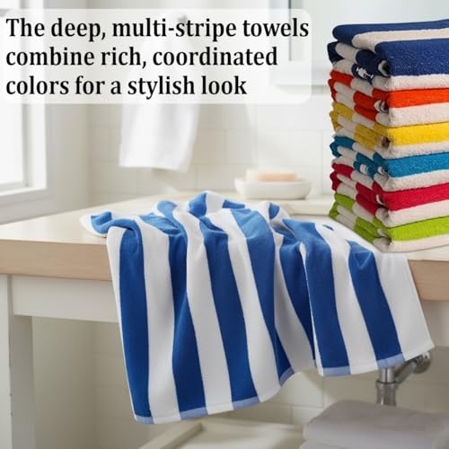 100% Cotton Cabana Stripe Beach Towels, Large Absorbent Pool Towels - 6 Pack